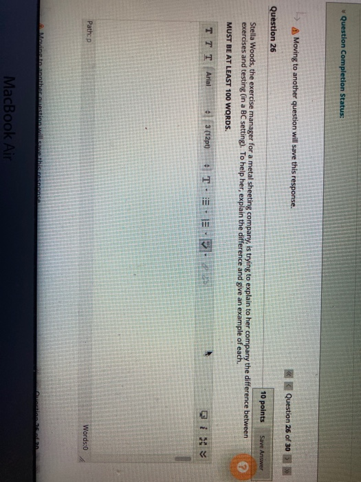 Question Completion Status: Moving to another