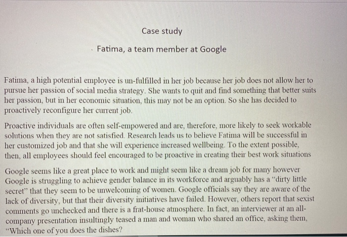 Need answer of second question Case study Fatima,