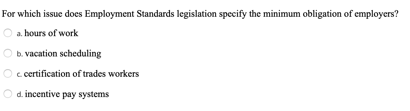 For which issue does Employment Standards