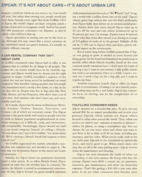 Read the Zipcar Case and in your team, answer the