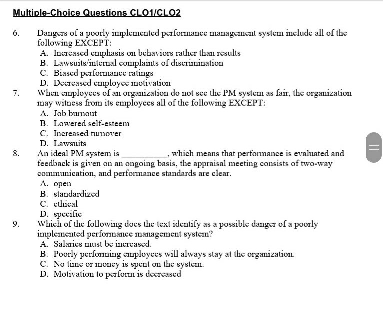 Multiple-Choice Questions CLO1/CLO2 6. 7. 8.