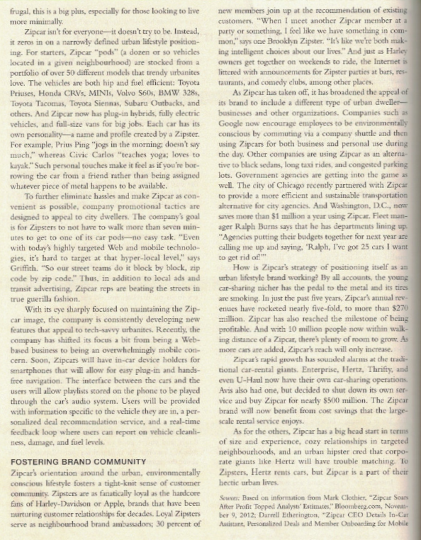 Read the Zipcar Case and in your team, answer the