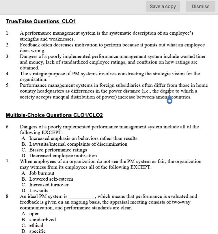 Multiple-Choice Questions CLO1/CLO2 6. 7. 8.