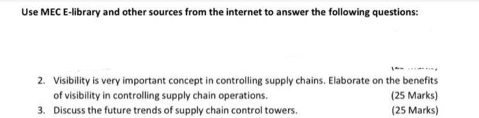 Use MEC E-library and other sources from the