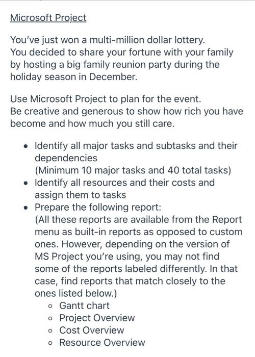 please explain every step! Microsoft Project