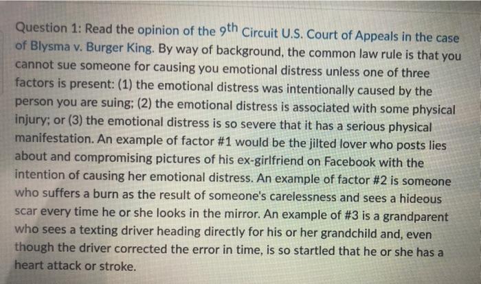 its for a business law class Question 1: Read the