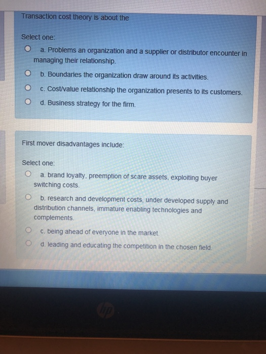Transaction cost theory is about the Select one: