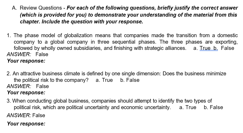 A. Review Questions - For each of the following