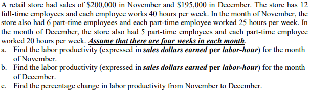 A retail store had sales of $200,000 in November