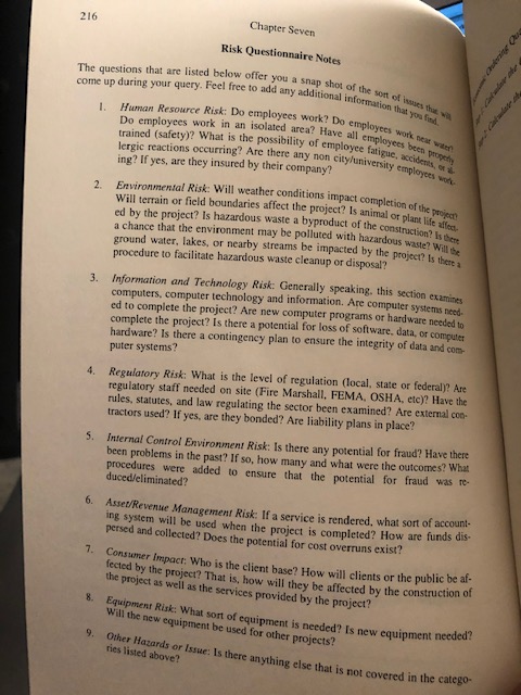 3. Using the sample risk assessment form that is