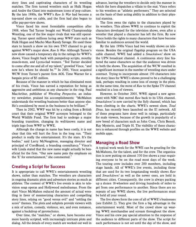 Case Study - WWE` Once each case study is read, a