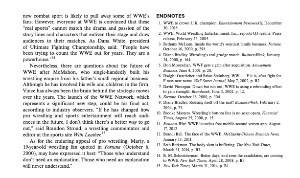 Case Study - WWE` Once each case study is read, a