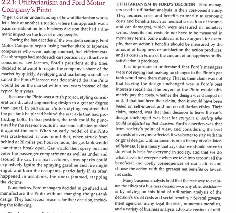 After reading the Case Study on the Ford Pinto,