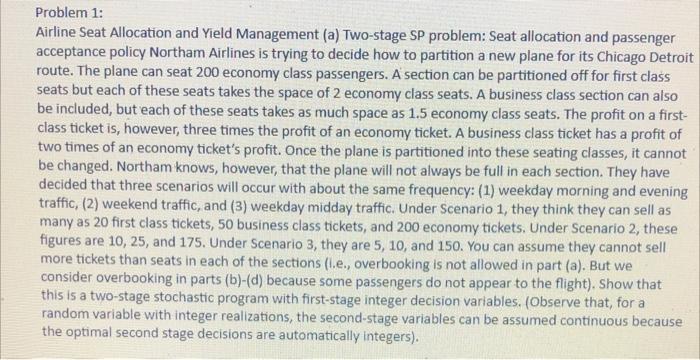 Help Problem 1: Airline Seat Allocation and Yield