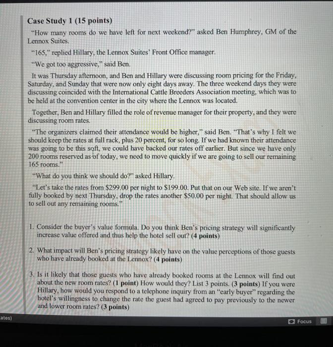 Case Study 1 (15 points) "How many rooms do we