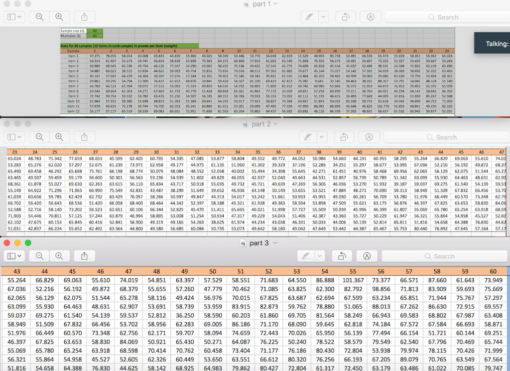 part 1 Search Sample size 12 Data for 60 samples