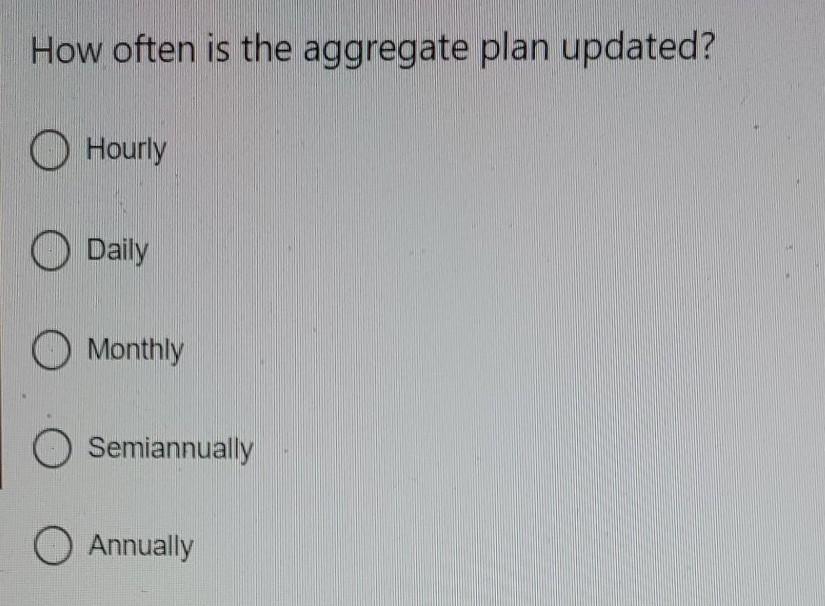 How often is the aggregate plan updated? O Hourly