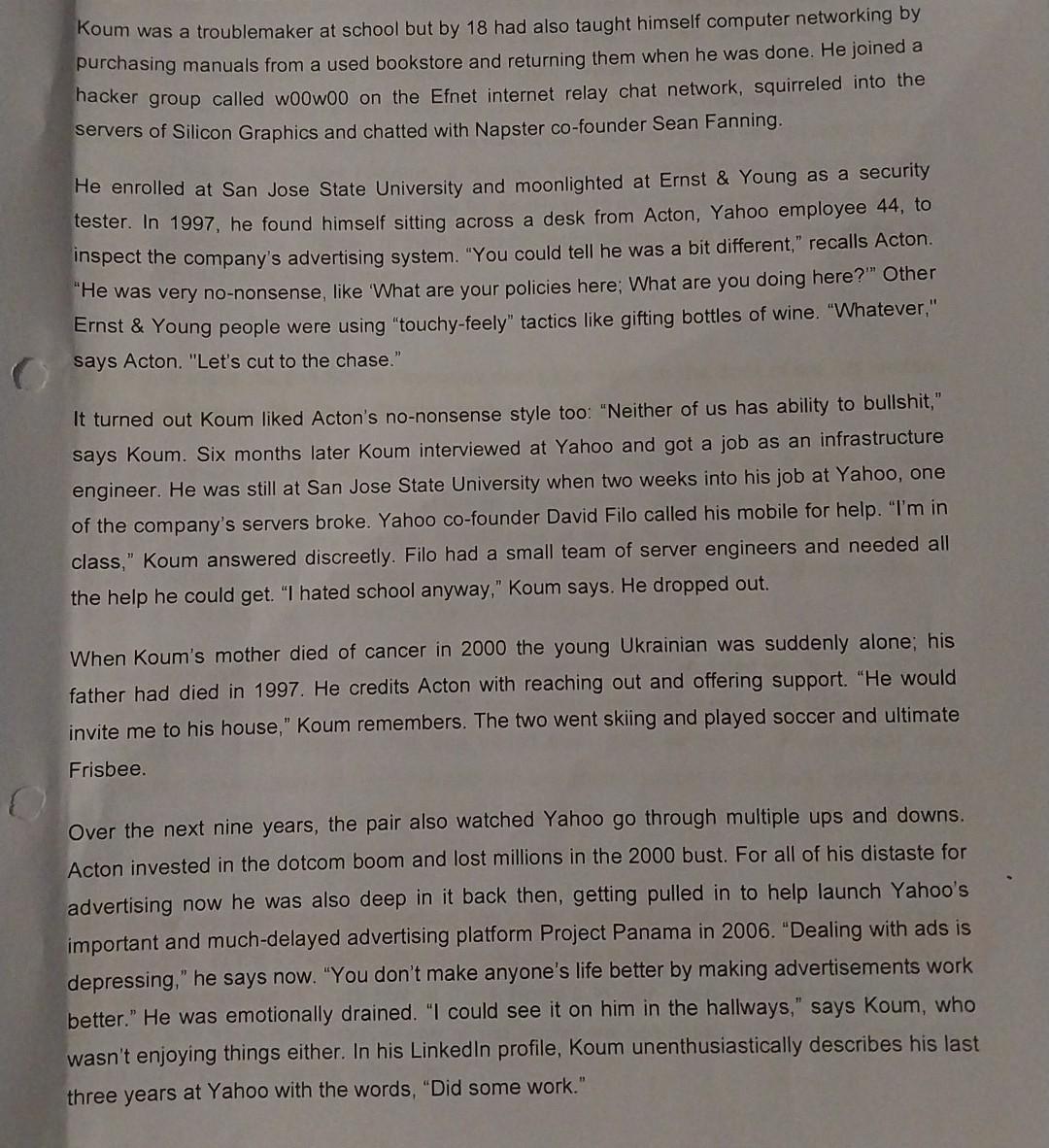 QUESTION ONE Read the following and answer the