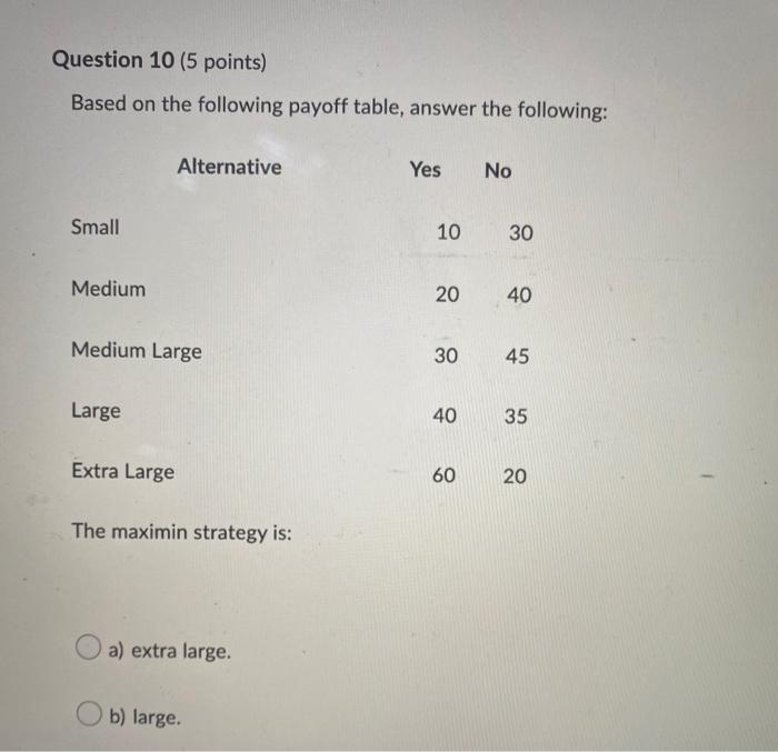 urgent help please Based on the following payoff