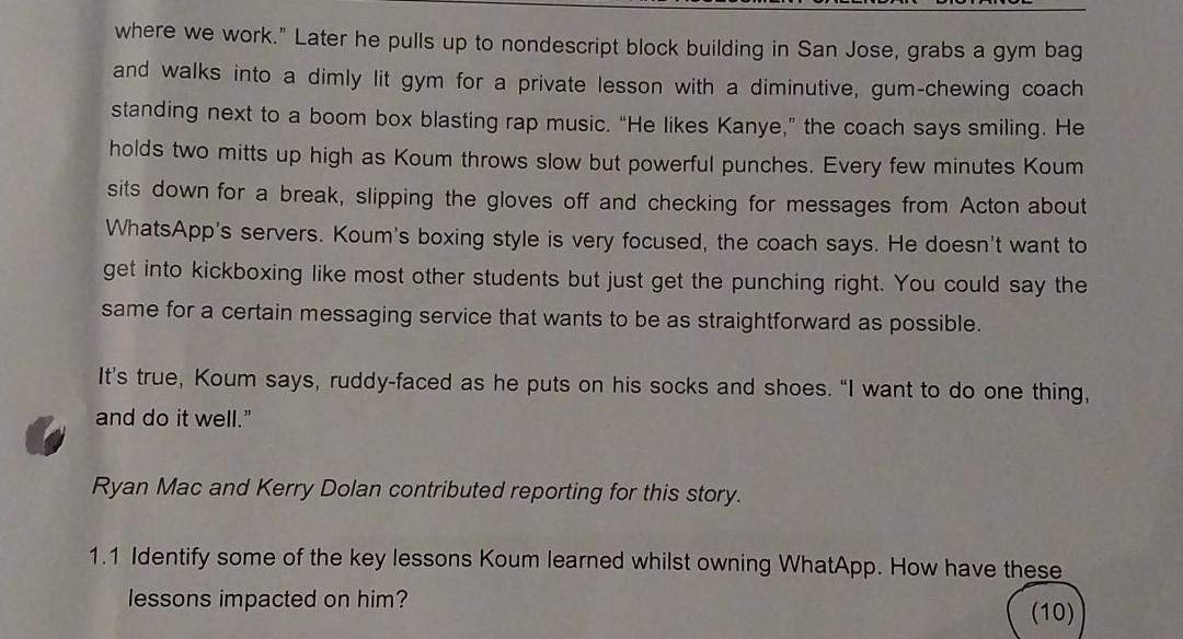 QUESTION ONE Read the following and answer the