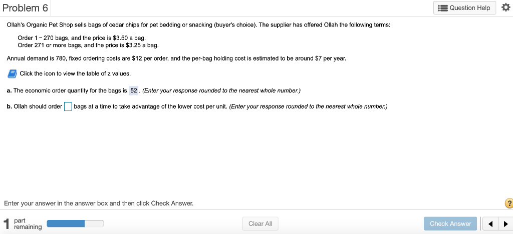 Problem 6 :3 Question Help O Ollah's Organic Pet