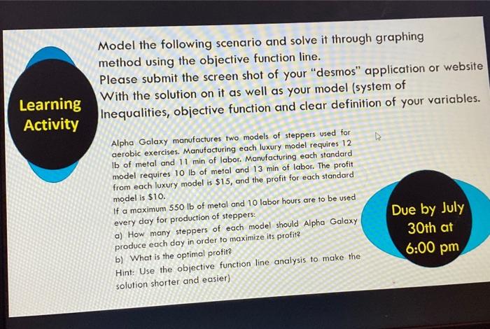 Model the following scenario and solve it through