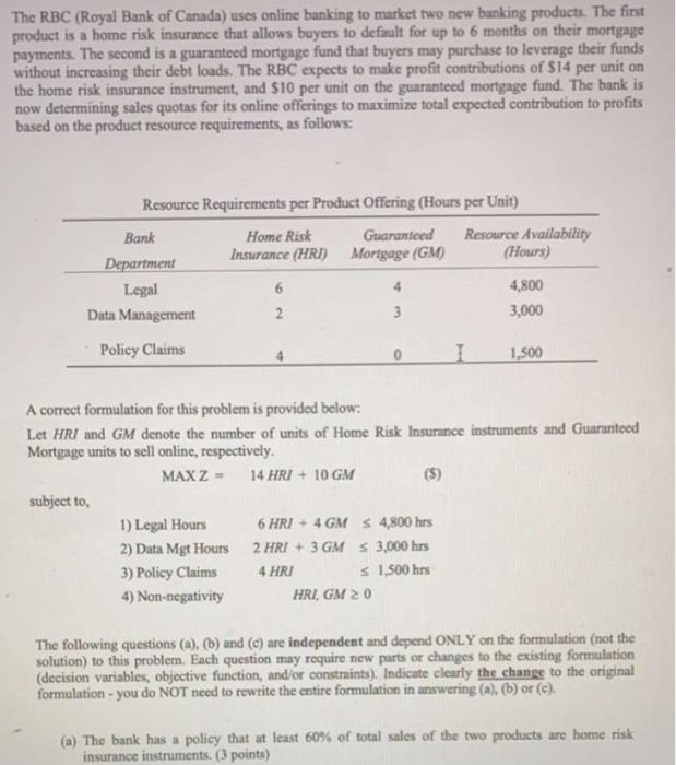 answers for a to d required The RBC (Royal Bank