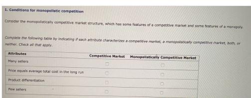 1. Conditions for monopolistic competition
