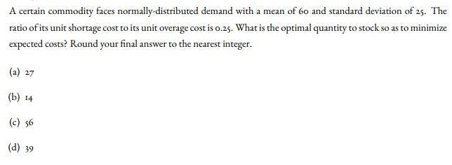 A certain commodity faces normally-distributed