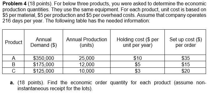 Problem 4 (18 points). For below three products,