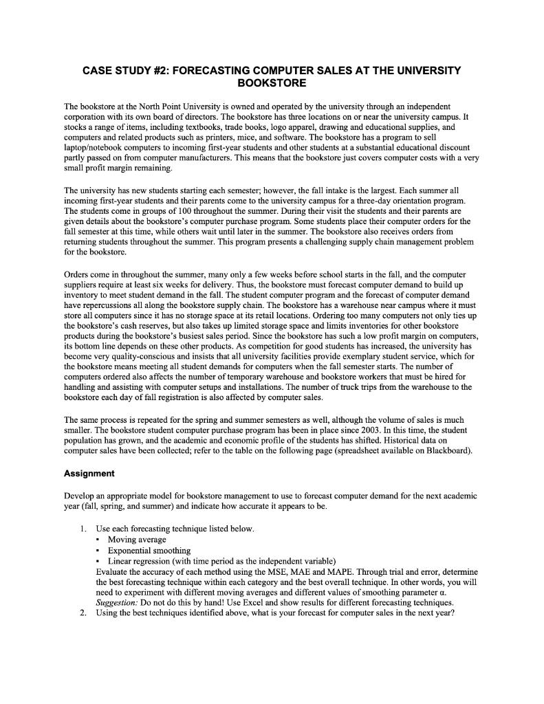 CASE STUDY #2: FORECASTING COMPUTER SALES AT THE