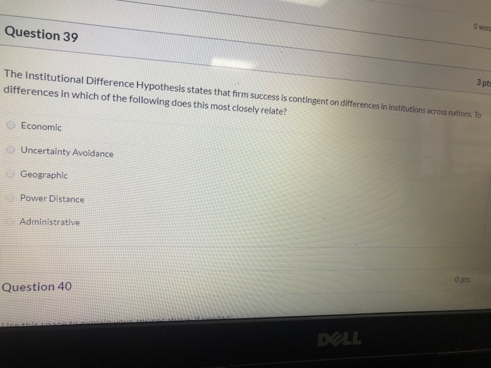 Question 39 O word The Institutional Difference