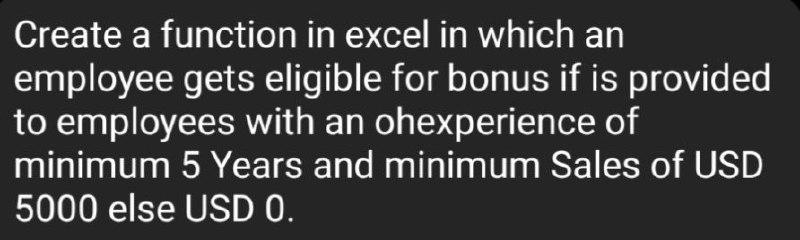 Create a function in excel in which an employee