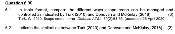 Question 6 [8] 6.1 In table format, compare the