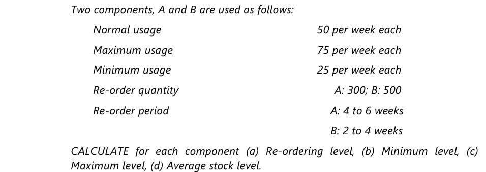Two components, A and B are used as follows: