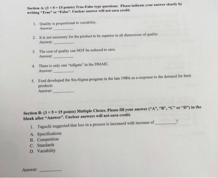 Quality management - INTL 383 answer each