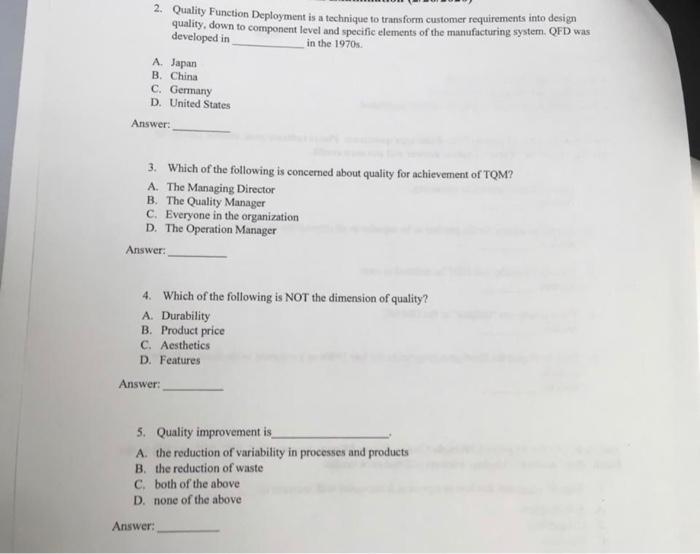 Quality management - INTL 383 answer each