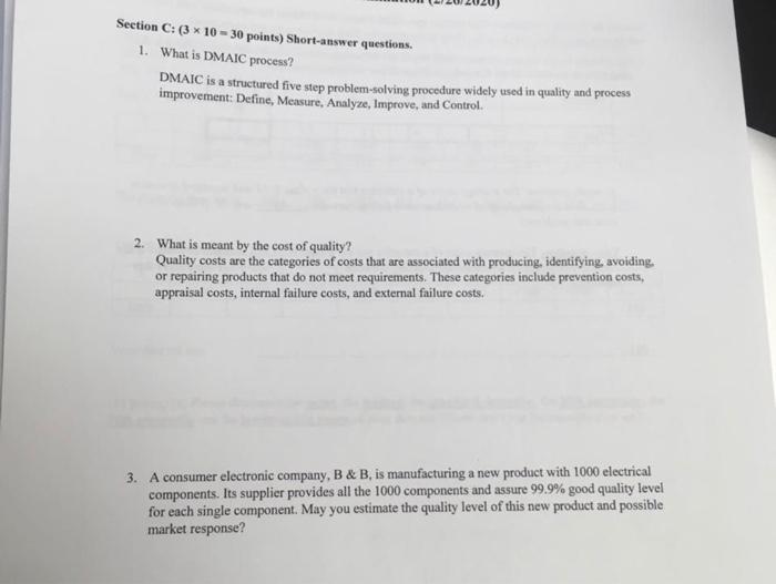 Quality management - INTL 383 answer each