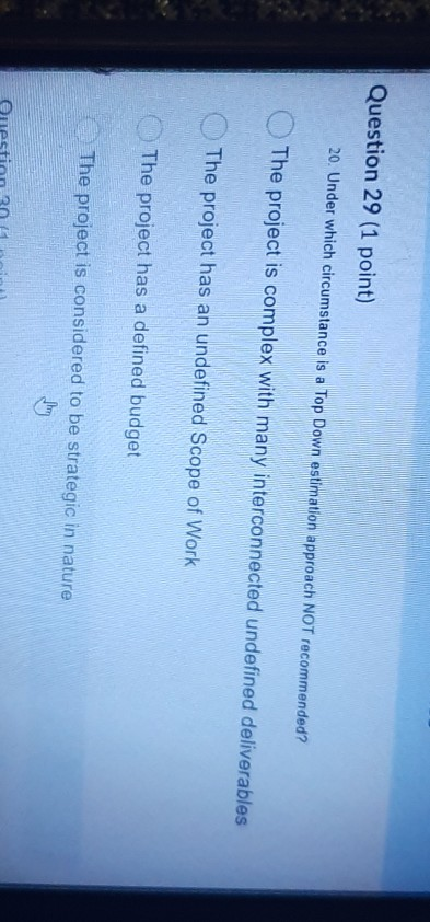 Question 29 (1 point) 20. Under which