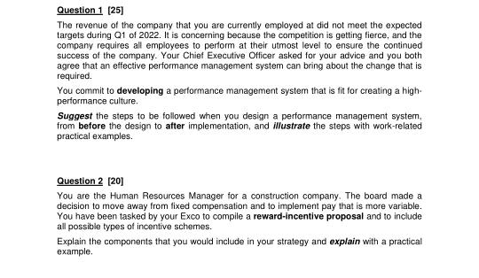Question 1 [25] The revenue of the company that