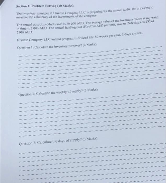 Section 1: Problem Solving (10 Marks) The