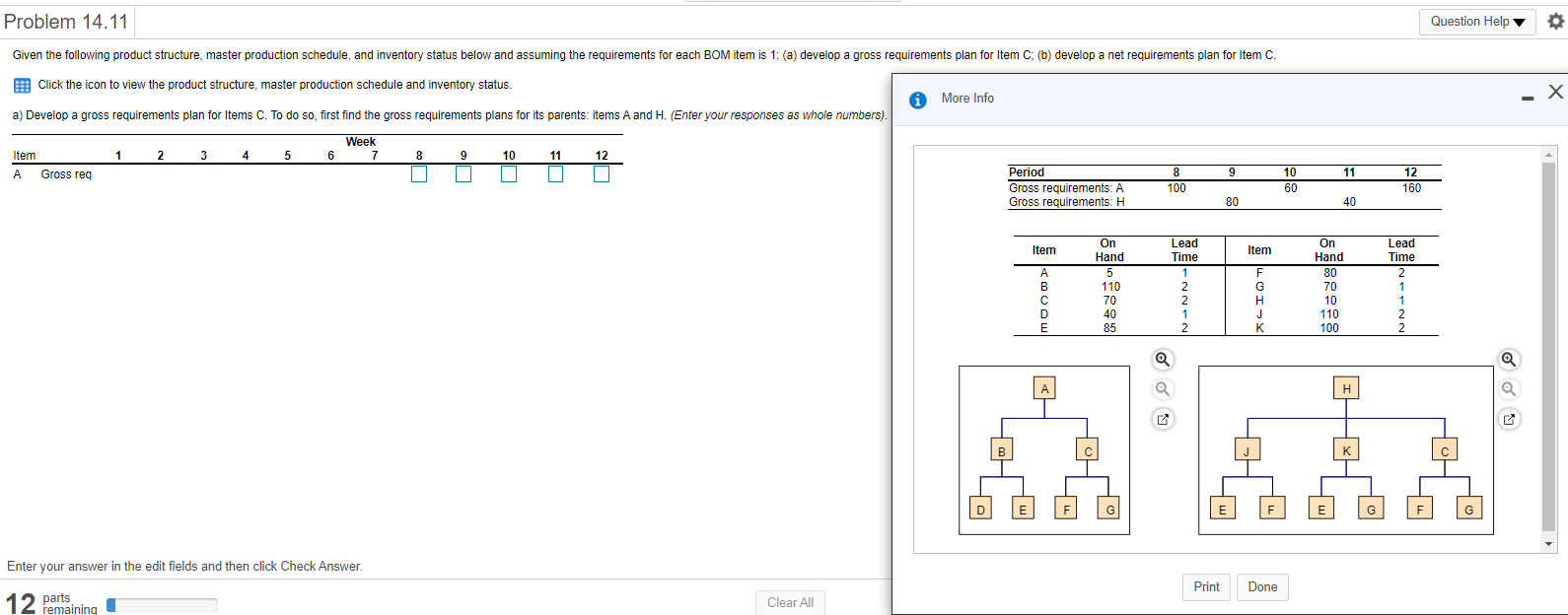 undefined Problem 14.11 Question Help o Given the