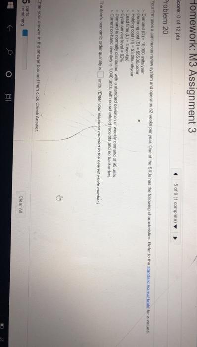 Homework: M3 Assignment 3 core: 0 of 12 pts 5 of