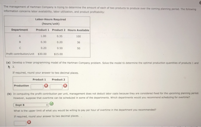 The management of Hartman Company is trying to