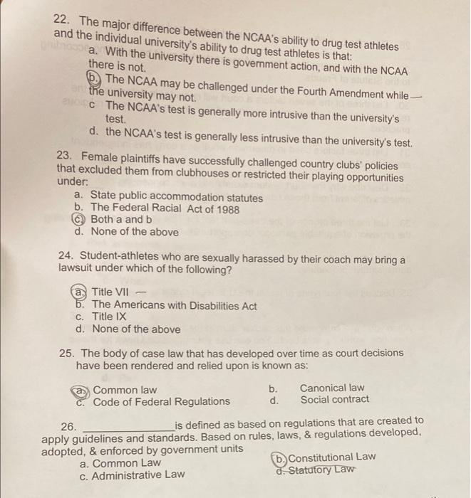 22. The major difference between the NCAA's