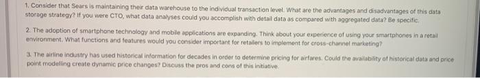 1. Consider that Sears is maintaining their data