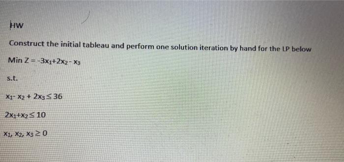 solve by hand the initial tableau and perform one
