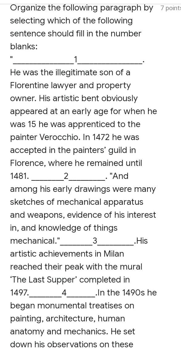 Match the transitional word or phrase 6 points