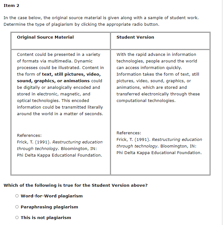 Item 1 In the case below, the original source