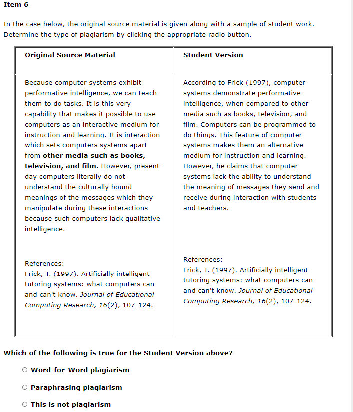 Item 1 In the case below, the original source